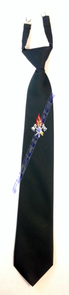 Krawatte schwarz, mit Emblem, mit Knoten und Gummiband, 100% Polyester